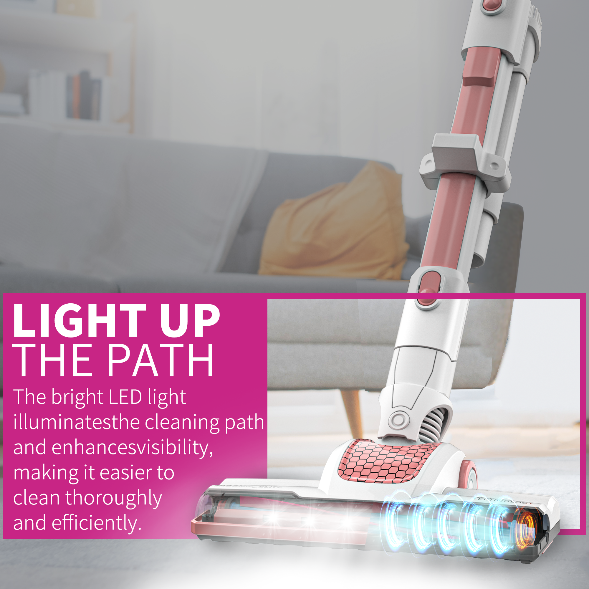 ELITE Pink - Cordless Low-Reaching Vacuum Cleaner