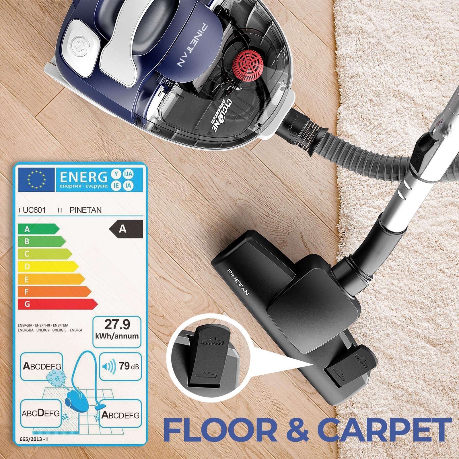 DoubleDown - Bagless Canister Vacuum Cleaner, Corded 800W