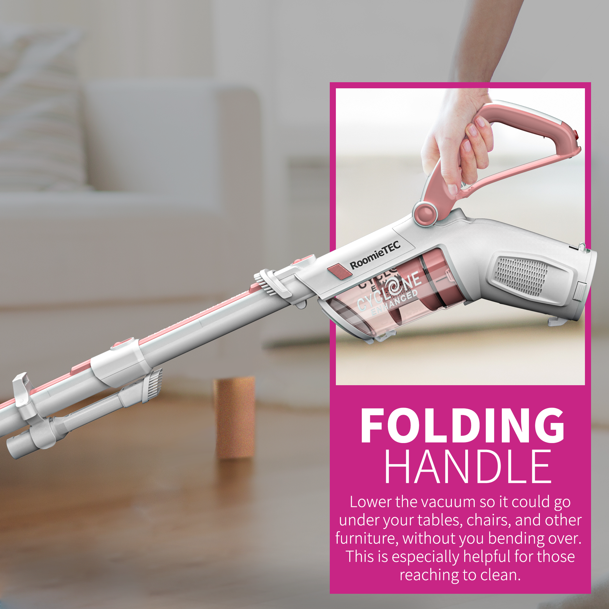 ELITE Pink - Cordless Low-Reaching Vacuum Cleaner