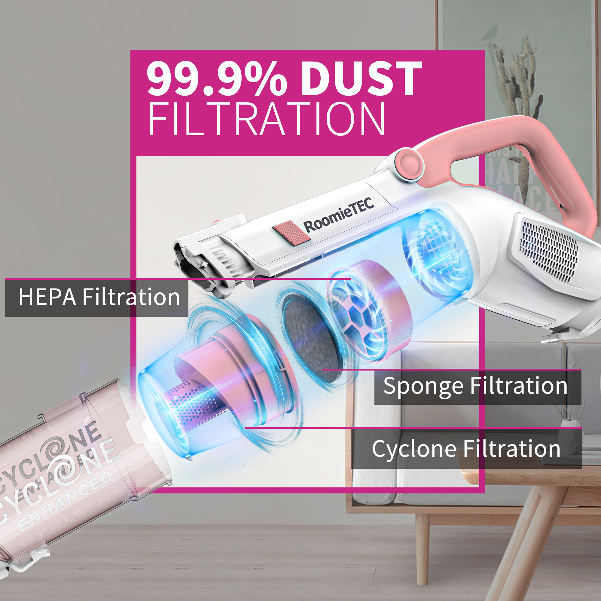 ELITE Pink - Cordless Low-Reaching Vacuum Cleaner