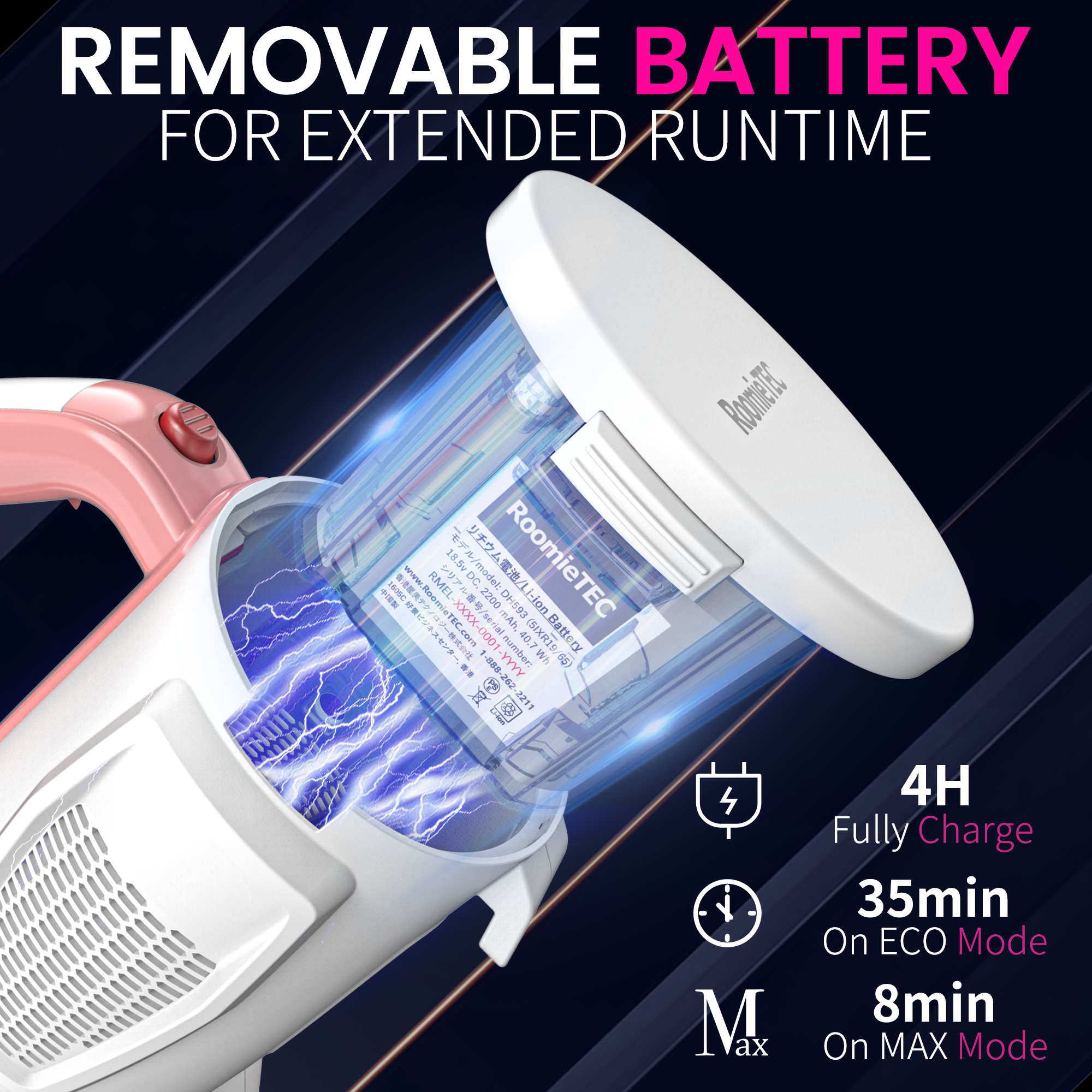 ELITE Pink - Cordless Low-Reaching Vacuum Cleaner
