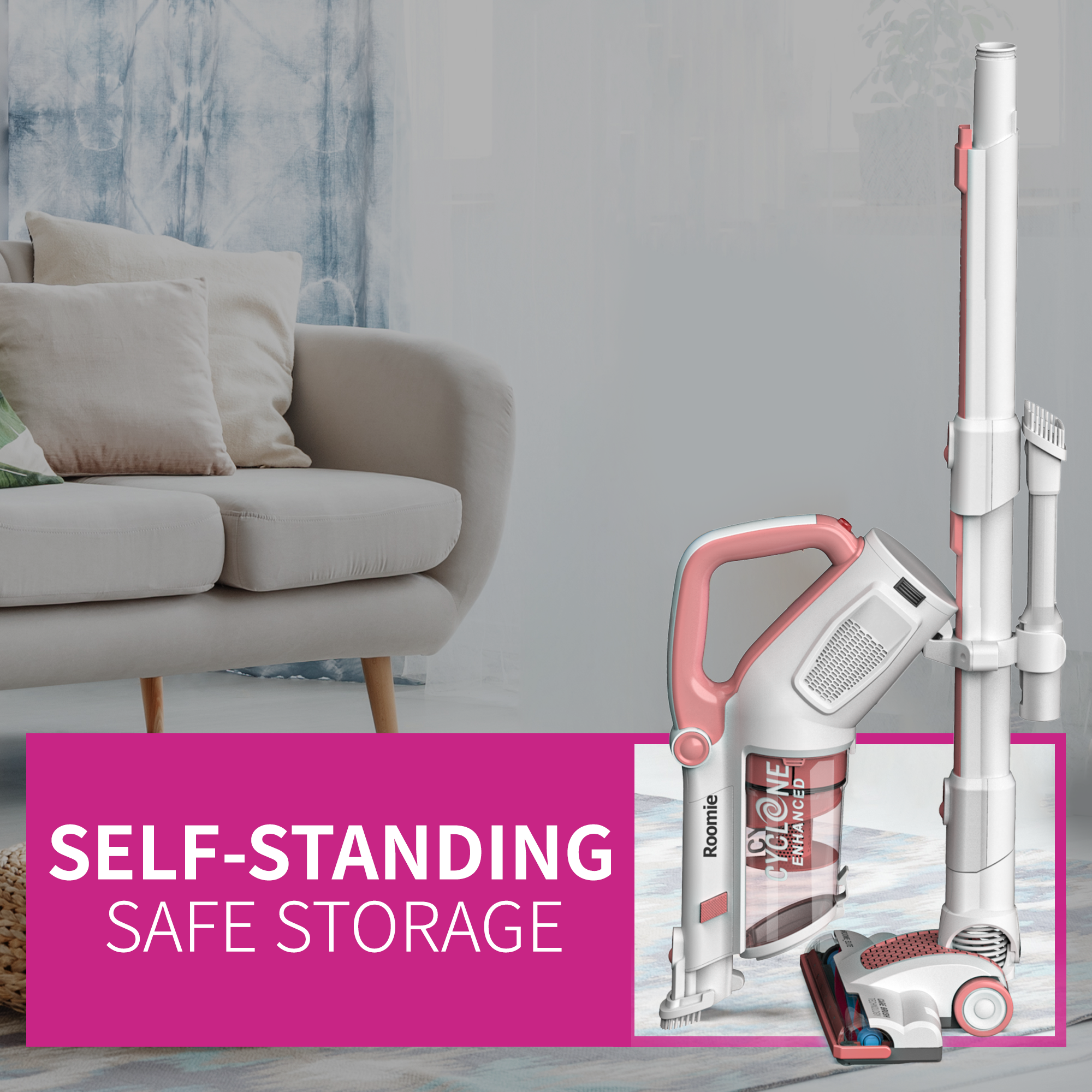 ELITE Pink - Cordless Low-Reaching Vacuum Cleaner