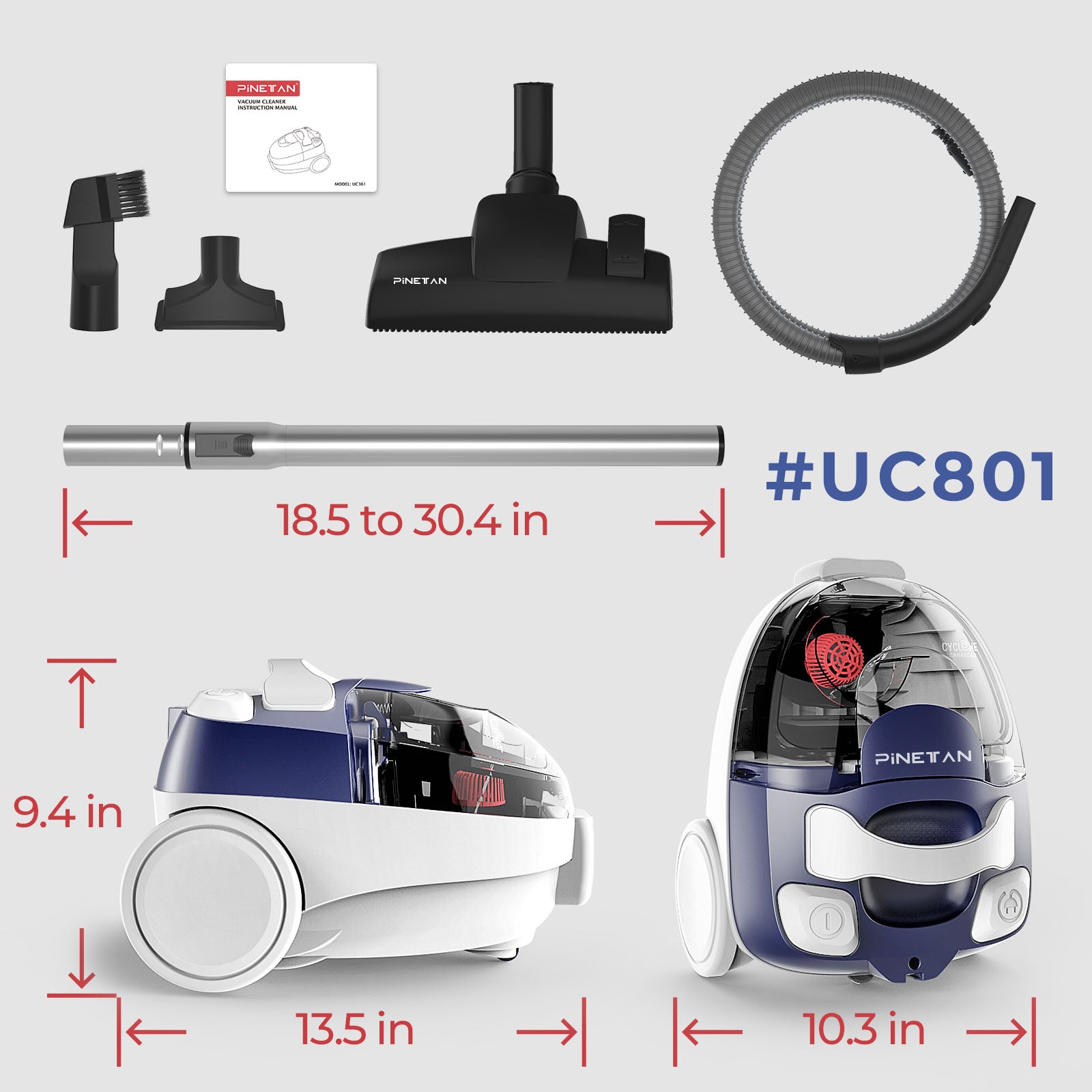 DoubleDown - Bagless Canister Vacuum Cleaner, Corded 800W